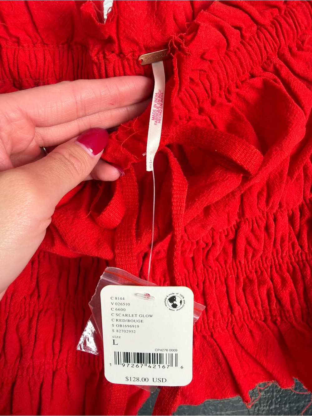 Free People Red Ruffle Tube Top - Picture 3 of 3
